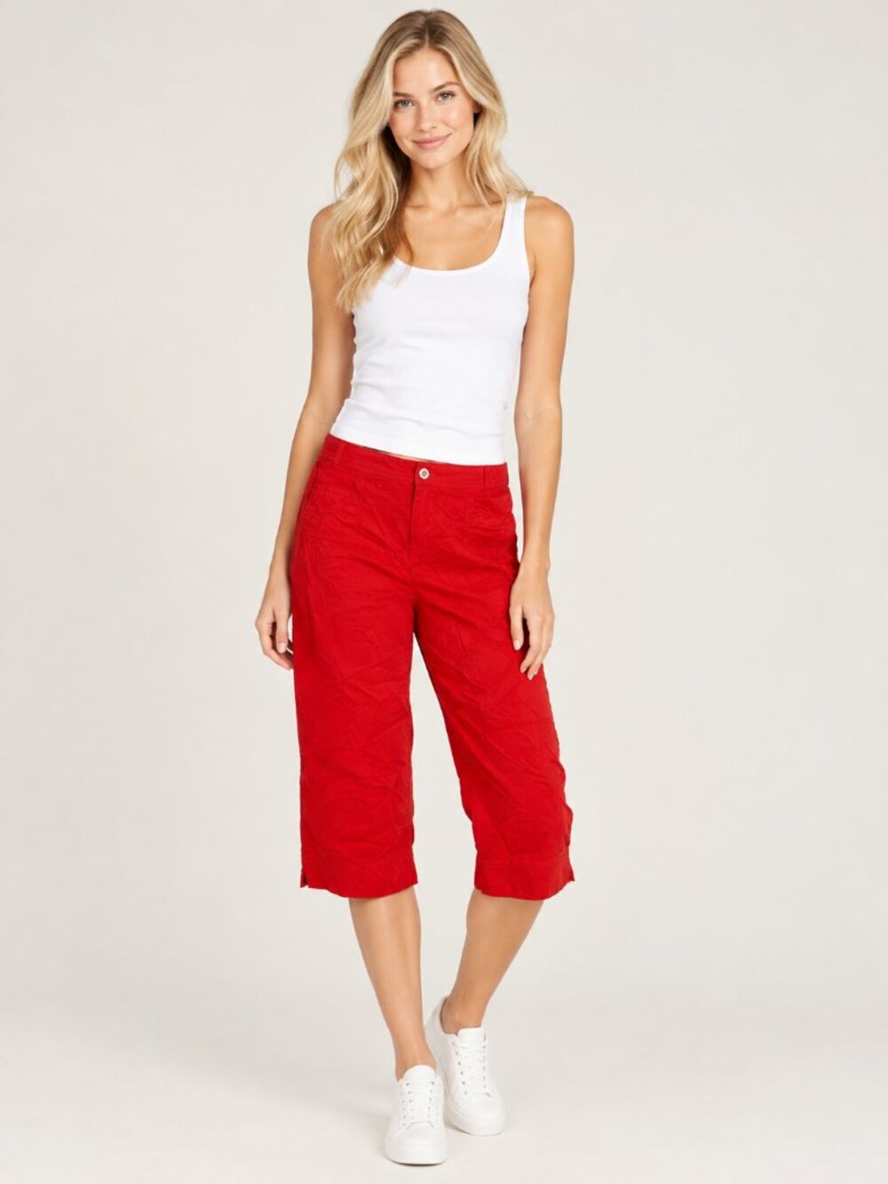 2/$30 Chico's Capri Chino Pant with Flap Pockets Red 16 #A5129